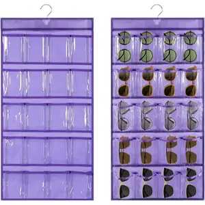 STANDARD GOODS 2 count Sunglasses Organizer Storage Sunglass Holder for Wall Hanging Eyeglass Organizer for Multiple Glasses with 40 Clear Slots (PURPLE)