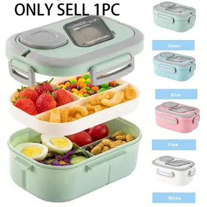 Plastic Double Layer Durable Lunch Box with Cutlery Set, Microwave Safe & Leak-Proof Design, Ideal for School, Office, Travel, Daily Use