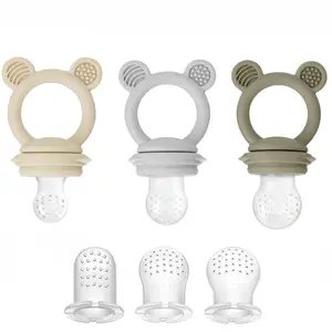 3 Pack Baby Fruit & Food Feeder Pacifier, Silicone Feeder Pacifier with 3 Sizes Pouches  Babies Toddlers Infants Kids, BPA-Free Food Grade Soft Safe (Tan/Grey/Brown)