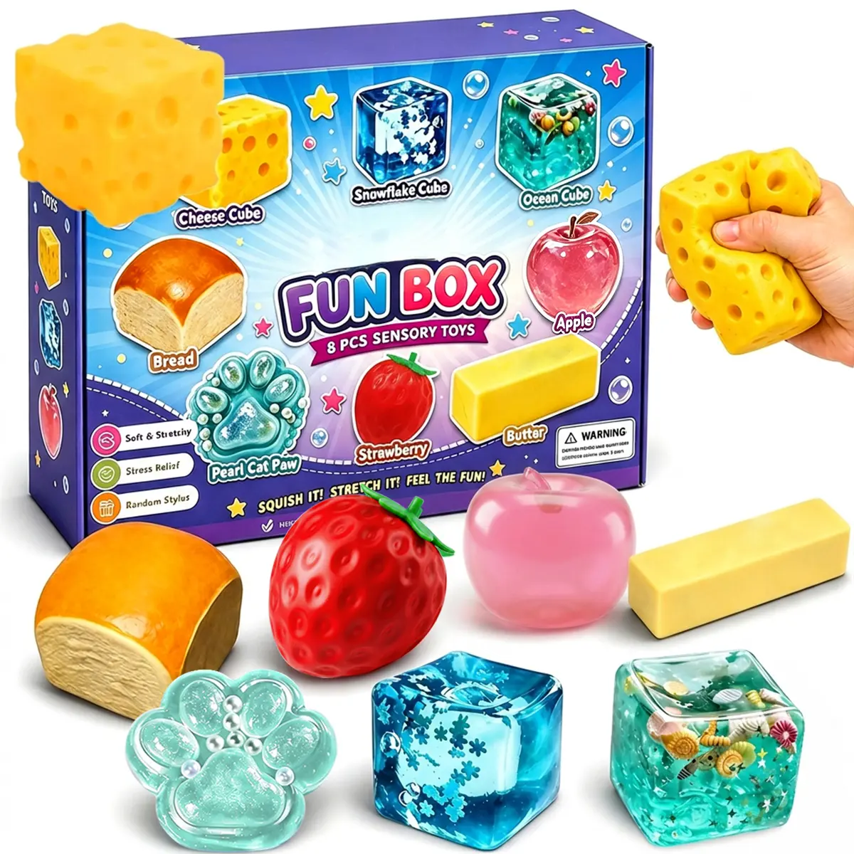 8-Piece Set Box Malt Sugar Stress Relief Fidget Toys, Halloween Series Sensory Bundle, Creative Slow-Return Squishy, Party Gift, 8 Different Styles squeeze