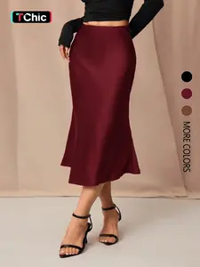 Women's Elegant Fashion Solid Color Satin Skirt, Stylish Half-Sleeve Design, Perfect for Casual & Formal Wear, Comfortable Fit