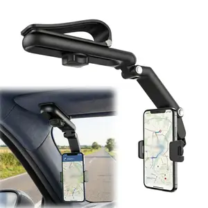 Sun Visor Phone Holder, 360° Rotating & Retractable Car Phone Mount, Universal Cell Phone Holder for Most Vehicles, Adjustable Sun Visor Clip for Smartphones (Black)