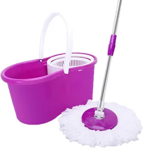 Mopping, 360° Microfiber Spin Mop with Bucket and Dual Mop Heads Self Wringing Spinning Mop Telescoping Handle Easy Floor Mop Floor Cleaning System for Home Kitchen Office Purple (US Stock)