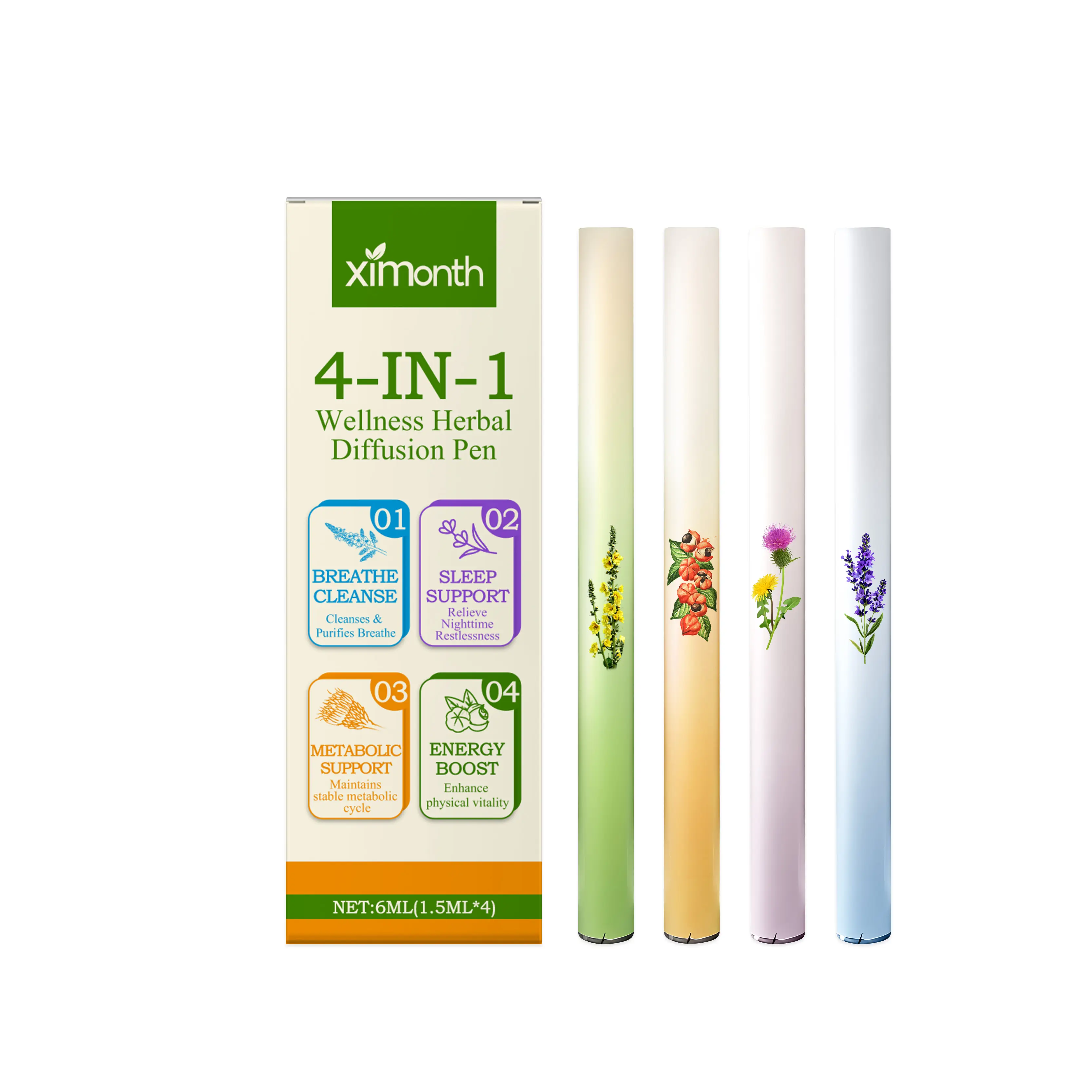 hot sale 2026!!! Mullein Herbal Diffuser Pen, Natural Aromatherapy Air Inhaler Stick with Mullein Thyme Mint, Four Aroma Variety Set,Air Freshening, Relaxed Feelings, Portable Pocket Size (4 Pack)