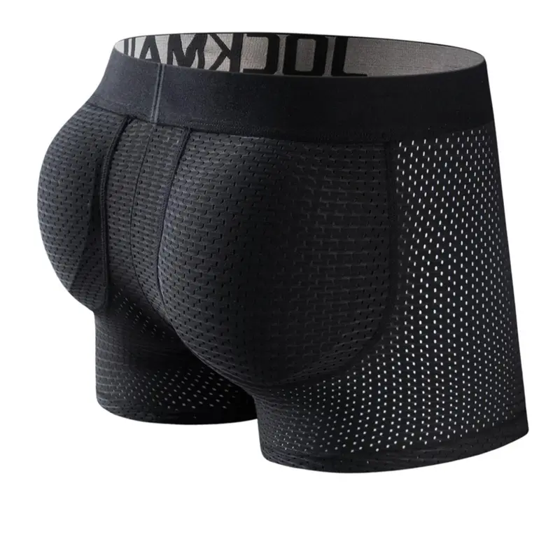 Men's Letter Tape Mesh with Removable Padded, Breathable Comfortable Butt Lift Panty, Casual Style Underwear for All Seasons, Medium Comfort Menswear