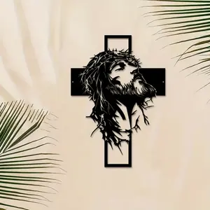 Elegant Easter Jesus and Cross Metal Wall Art, Silhouette Sculpture for Home Decor, Perfect for Living Room, Bedroom, Kitchen, Outdoor Porch