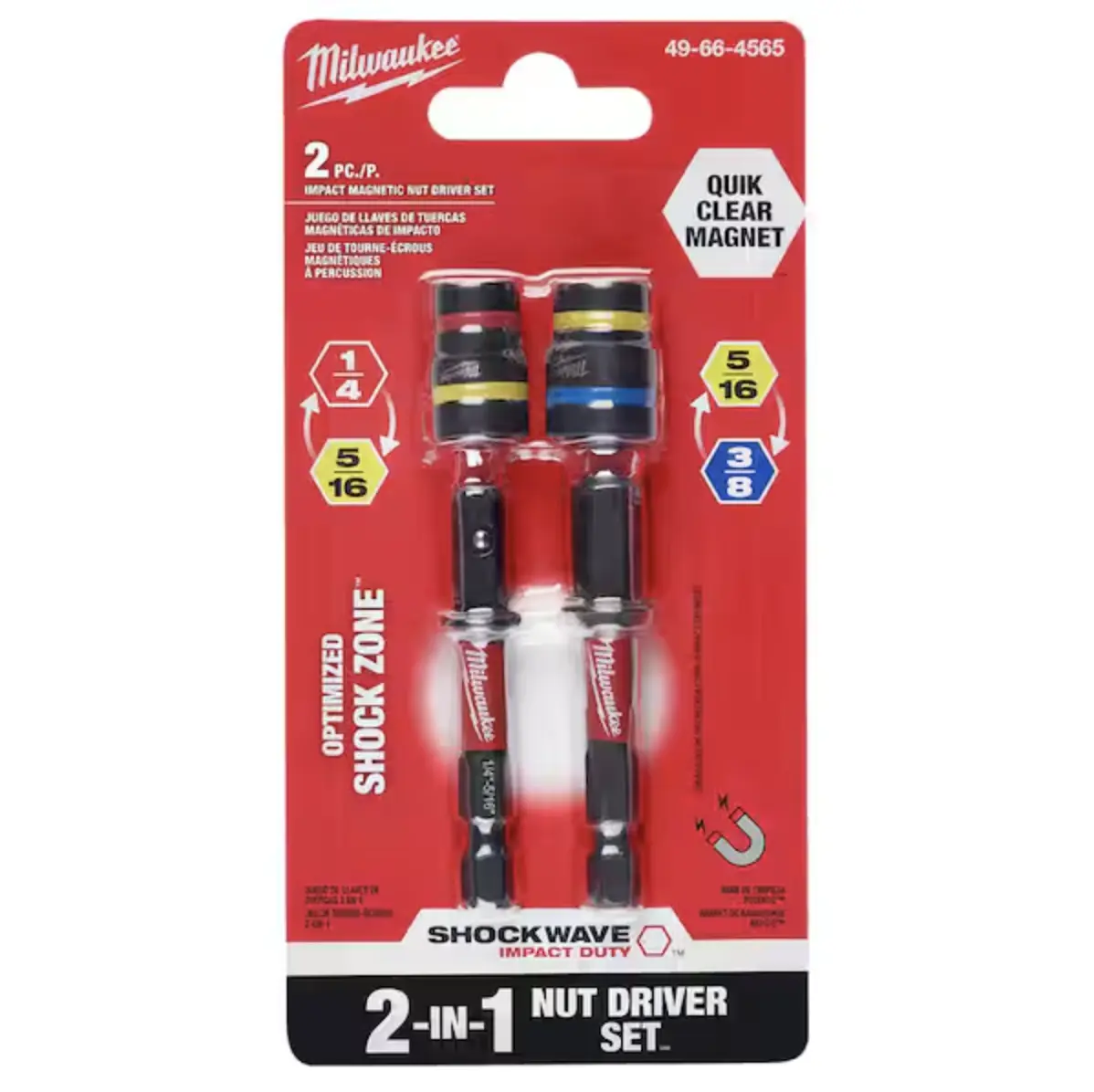 Milwaukee 49-66-4565 SHOCKWAVE Impact-Duty Quik-Clear 2-In-1 Alloy Steel Multi Nut Driver Set with Magnet, Mechanic Tools for Heavy Users, 2 Drivers with Dual-Size Bits, Two Drivers