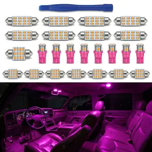 24-Piece Pink Dome LED Car Bulb Kit - T10, 31mm, 42mm Festoon Bulbs, Dashboard Component, Interior Car Lights Replacement, Vehicle Accessories, Auto Parts Accessories for Map/Door Use