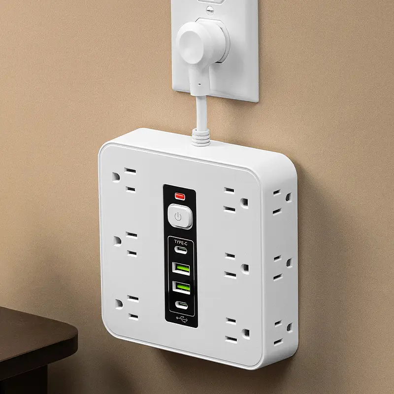 Power Strip with Surge Protection 12 AC Outlets 2 USB 2 Type-C Multifunctional Wall Outlet Extender for Office Home Travel US Plug Comprehensive Prote