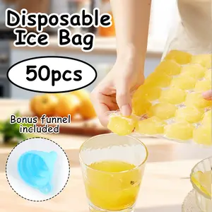 50 Counts Self-Seal Ice Cube Bags, Stackable Freezer Bags with Easy-Pour Funnel Design