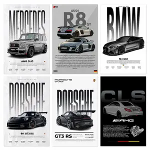 Modern Luxury Sports Car Canvas Poster, GT3 RS M4 AMG R8 Wall Art, Minimalist Automotive Print, Garage Decor, Room Decor, Office Wall Art, Gift for Car Enthusiasts, Home Decor