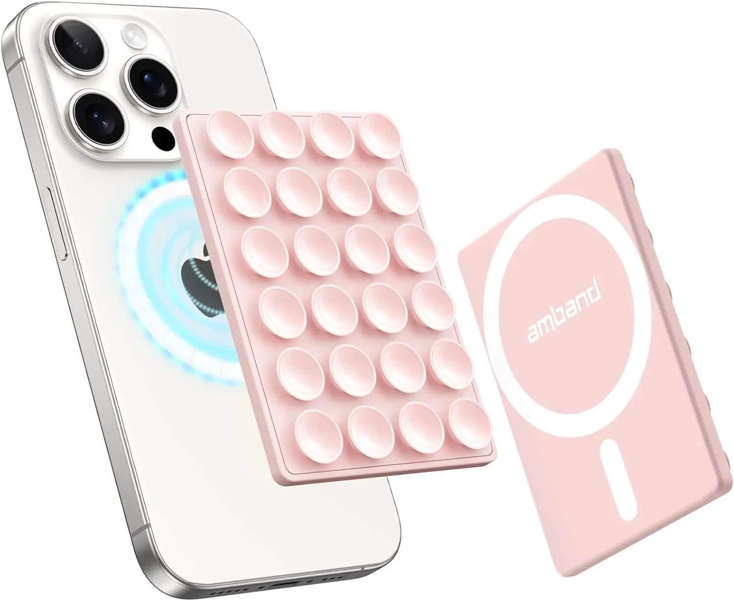 Magnetic Sticky Phone Suction Grip for MagSafe, Removable for Wireless Charging, Durable Magnet Silicone Portable Mount Stand for iPhone 12 13 14 15 16 17 Series, Hands-Free Video Selfie