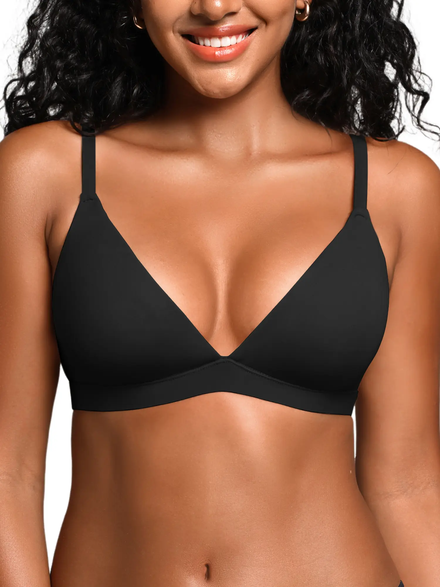 DEANGELMON Women's Triangle Bralette - Nipple Cover, Plunge, Non Underwire, Unlined V-Neck, Snug Cami Top - Bras for Women for Date Party, Home Everyday Wear, Loungewear, Deep V Neck