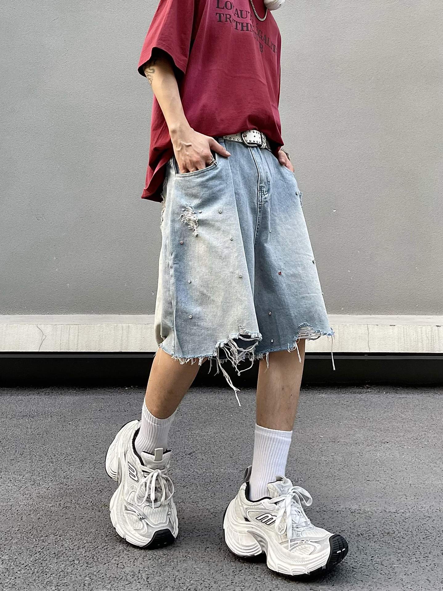 Noctra Frayed-edge Loose-fit Casual Versatile Denim Shorts