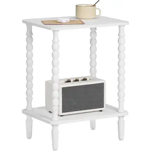 End Table, 2-Tier Small Side Table with Spindle Legs, Nightstand with Storage Shelves, Sofa Side Table, for Small Space, Living Room, Bedroom, White WT189BZ01