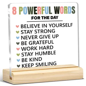 1pc Motivational Quote Acrylic Plaque, 8 Powerful Words List, motivational desk decor, Acrylic desktop decoration, office decor, room decor, positive affirmation sign, gifts for women and coworkers Christmas gift, holiday decor, home decor, gifts
