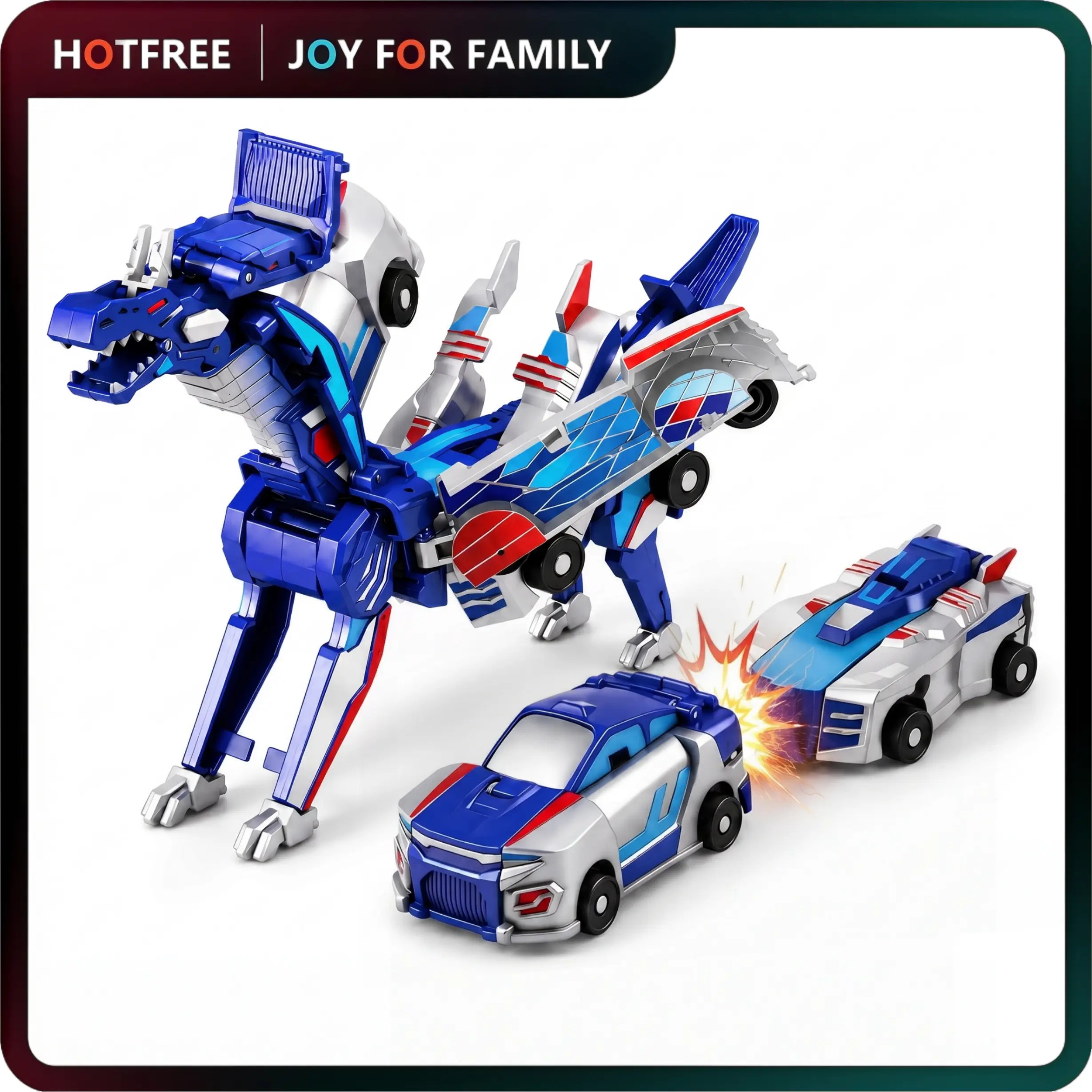 Hotfree Magnetic Dinosaur Transformer Car Toy, 2-in-1 Magnetic Cars That Transform into Flying Dragon Deer and Unicorn, Automatic Collision Transforming Toy, Fun STEM Toy Birthday Christmas Gift for Boys & Girls