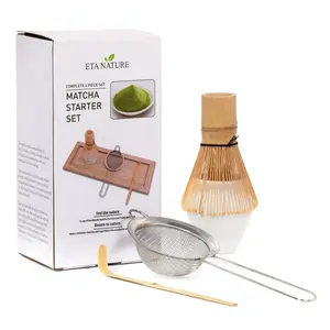 ETANATURE Matcha Set with Bamboo Whisk, Scoop, Stainless Steel Sifter & Ceramic Holder – Traditional Japanese Ceremonial Tea Maker Kit for Perfect Frothy, Smooth Matcha Every Time