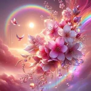 5D DIY Full Drill Round Diamond Painting - Diamond Art Kit Cherry Blossom, Rainbow, Flying Birds Mosaic, Canvas - DIY Decorative Painting, Home Wall Decor, Perfect for Halloween, Christmas, Independence Day, Birthday, and Anniversary Gifts