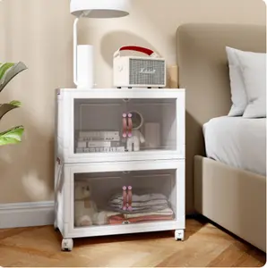 Double-layer plastic foldable storage cabinet