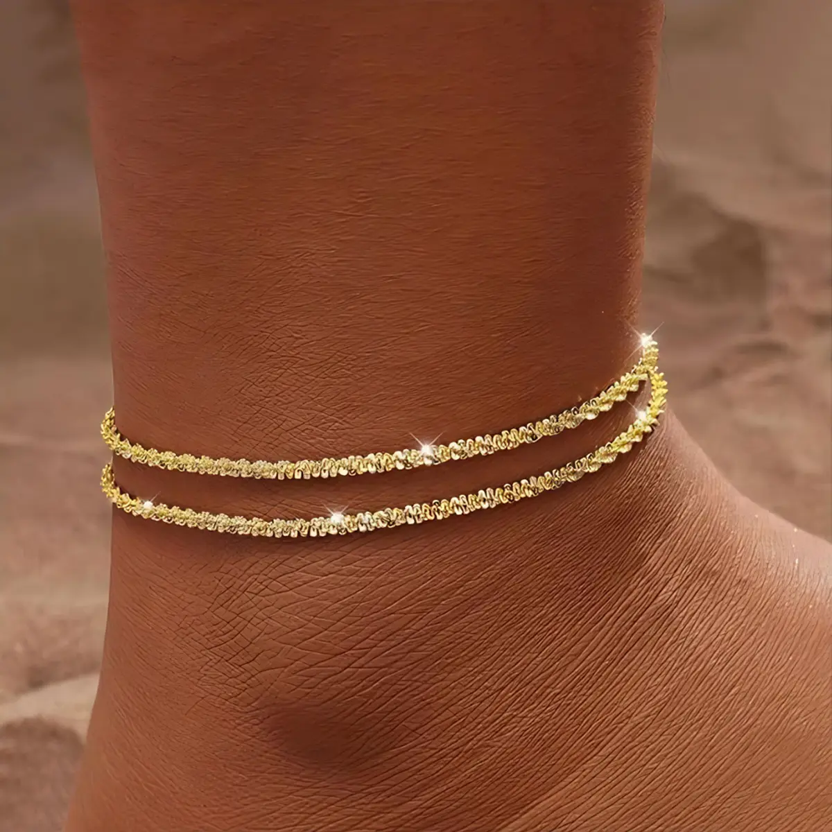 Gold Ankle for Women Waterproof - Dainty Cuban Link Chain Herringbone Cute Anklets Set Pack Summer Beach Jewelry Gift for Women Gift For Mother's Day