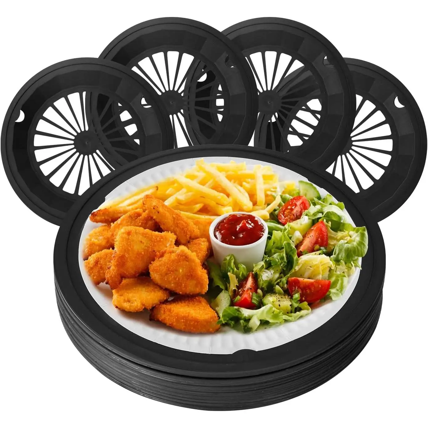 Reusable Plastic Paper Plate Holders, 10.5 Inch Heavy Duty Paper Plate Holder for 8.75 Inch Plates, 20 Pack Snap-in Groove Food Dispenser Supports for Picn