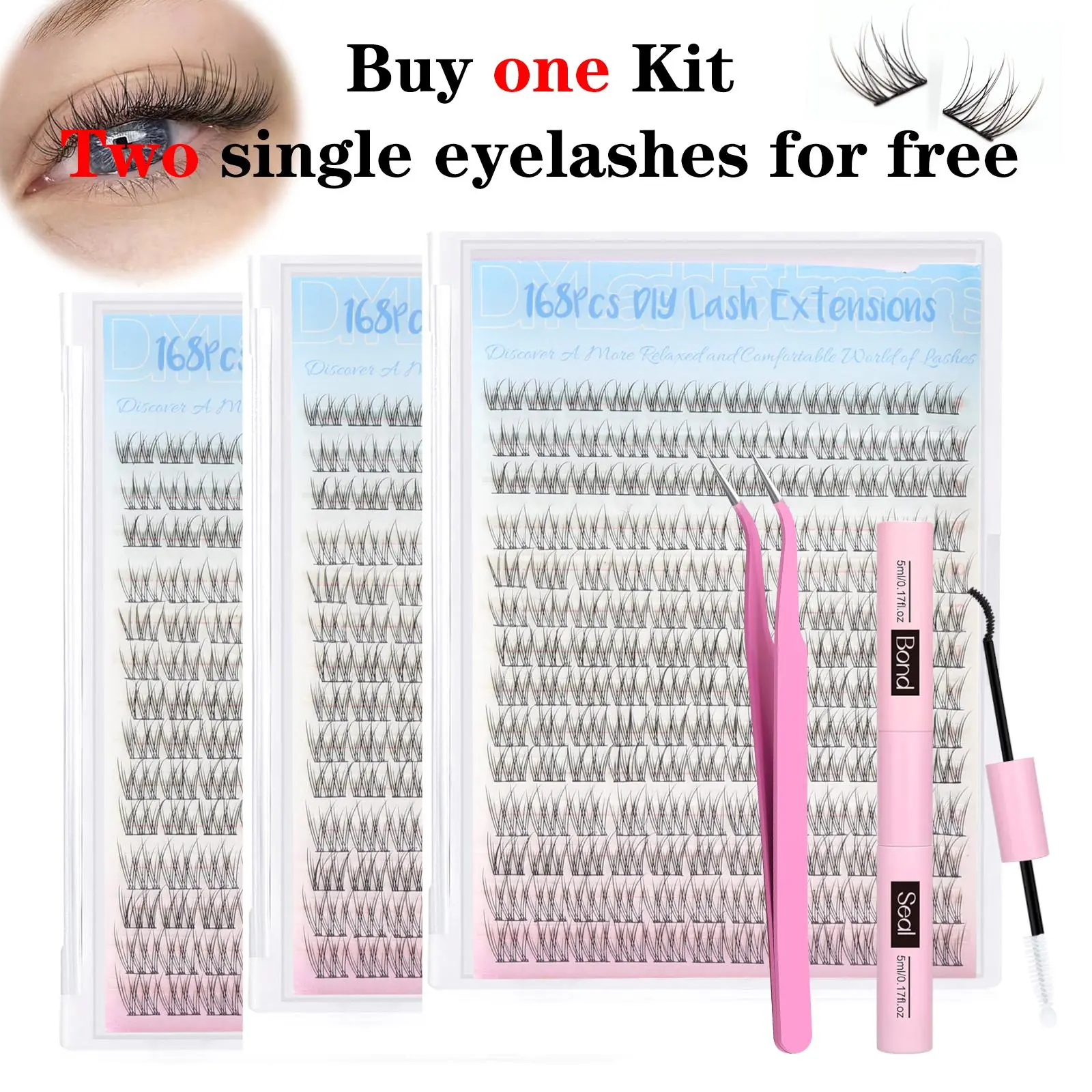 Wispy Lash Extensions Kit - 504 Pcs with 3 Boxes of 9-12MM Lashes, Strong Bond Glue & Tweezers for DIY Long-Lasting Volume, Individual Use  Makeup Cosmetic lash cluster individual  kit  makeup lash  extensions  alternative