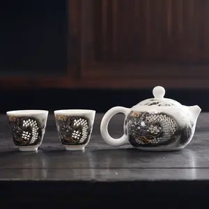 Ink Dragon Gift Box Set Exquisitely Carved Ceramic Kung Fu Tea Set
