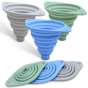 3-Pack Collapsible Foldable Silicone Kitchen Funnel, Durable Kitchenware, Portable Kitchen Gadget for Filling Small and Regular Bottles