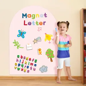 Magnetic Wall Decal Arch for Kids Upgraded, Self-Adhesive Magnetic Chalkboard for Wall 31x 39, Magnet Wall Drawing Learning for Playroom, School, Home(Pale Pink)