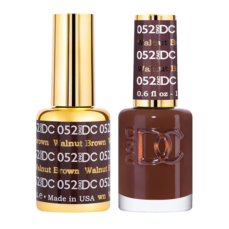 DND DC Duo Gel Nail Polish #052 Walnut Brown, UV-Cured Gel for Manicure, Nail Art, Cosmetic, Colored, Bottle, Dual Polishes, Uv Curing, Regular