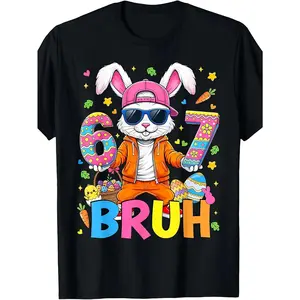 67 Bruh Easter Day Six Seven Rabbit Bunny Face Easter Eggs T-Shirt Comfortable Boys'and Girls' T-Shirts for Anytime Wear