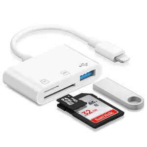 3 in 1 SD Card Reader for iPhone, Lightning to MicroSD/SD USB 3 Ports Memory Card Reader for iPhone iPad/MacBook Pro/Air/Laptop/Galaxy USB SD Card Reader No App Required
