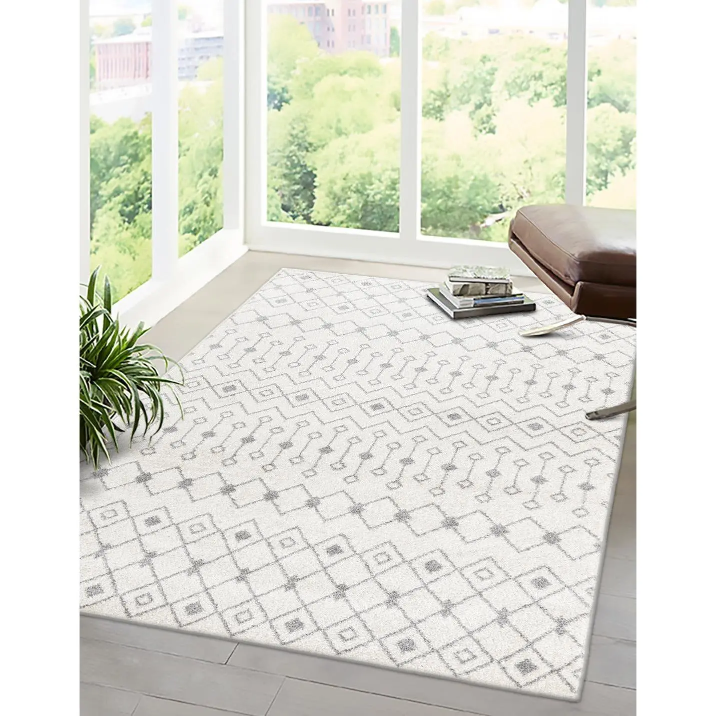 Ivory and Gray Moroccan Trellis Rug - Elegant Home Decor Abstract Indoor Area Decorative Rug, Home Decor Rug