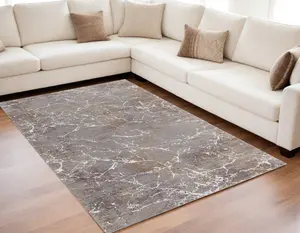 HomeRoots 567674 5x8 ft. Abstract Power-Loom Rectangle Area Rug - Ivory, Brown & Taupe - Bohemian, Decorative, Home Decor, Modern Abstract Area Rugs, Bohemian Area Rug