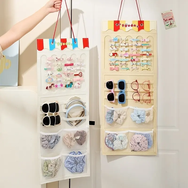 Home-use hair accessory storage hanging bag, wall-mounted hair clips, hair bands, jewelry rack, large-capacity felt hair rollers, small hair clips storage