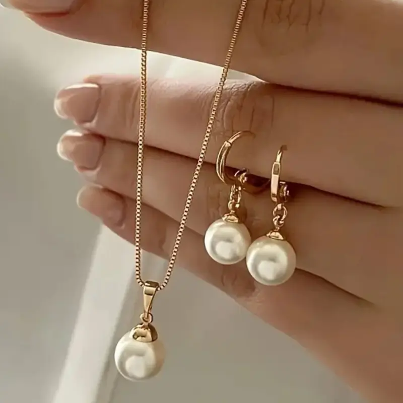 Faux Pearl Decorated Necklace & Earrings, elegant jewelry set, matching jewelry set, Fashion Jewelry for Party, Daily Clothing Decor, Trendy All-match & Exquisite Jewelry for Birthday Gift