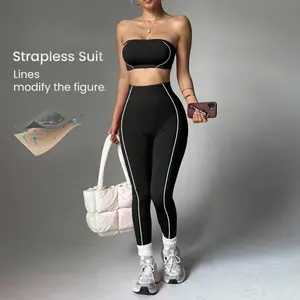 Women's Color Block Yoga Set | Wrap Chest Top & Peach Hip Workout Pants Fitness Suit, Casual Gym Wear, Fitness Clothes,summervibes