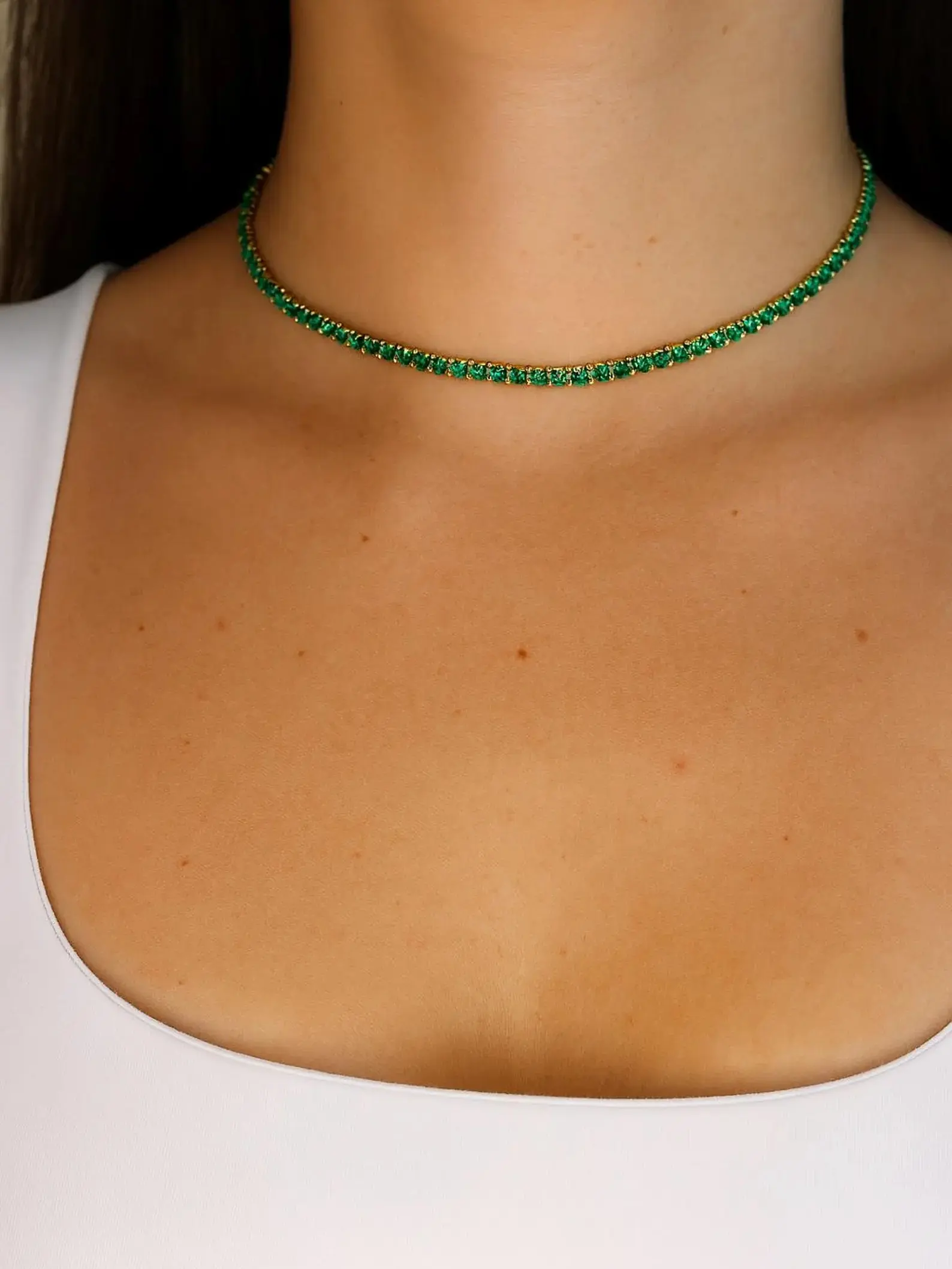 Emerald Tennis Necklace, 14K Gold Green CZ Choker, Dainty May Birthstone Necklace, Minimalist Gift for Her