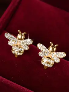 Charming Cute Bee Cubic Zirconia Stud Earrings, Adorable Design for Women, Trendy Fashion Jewelry for Everyday Style