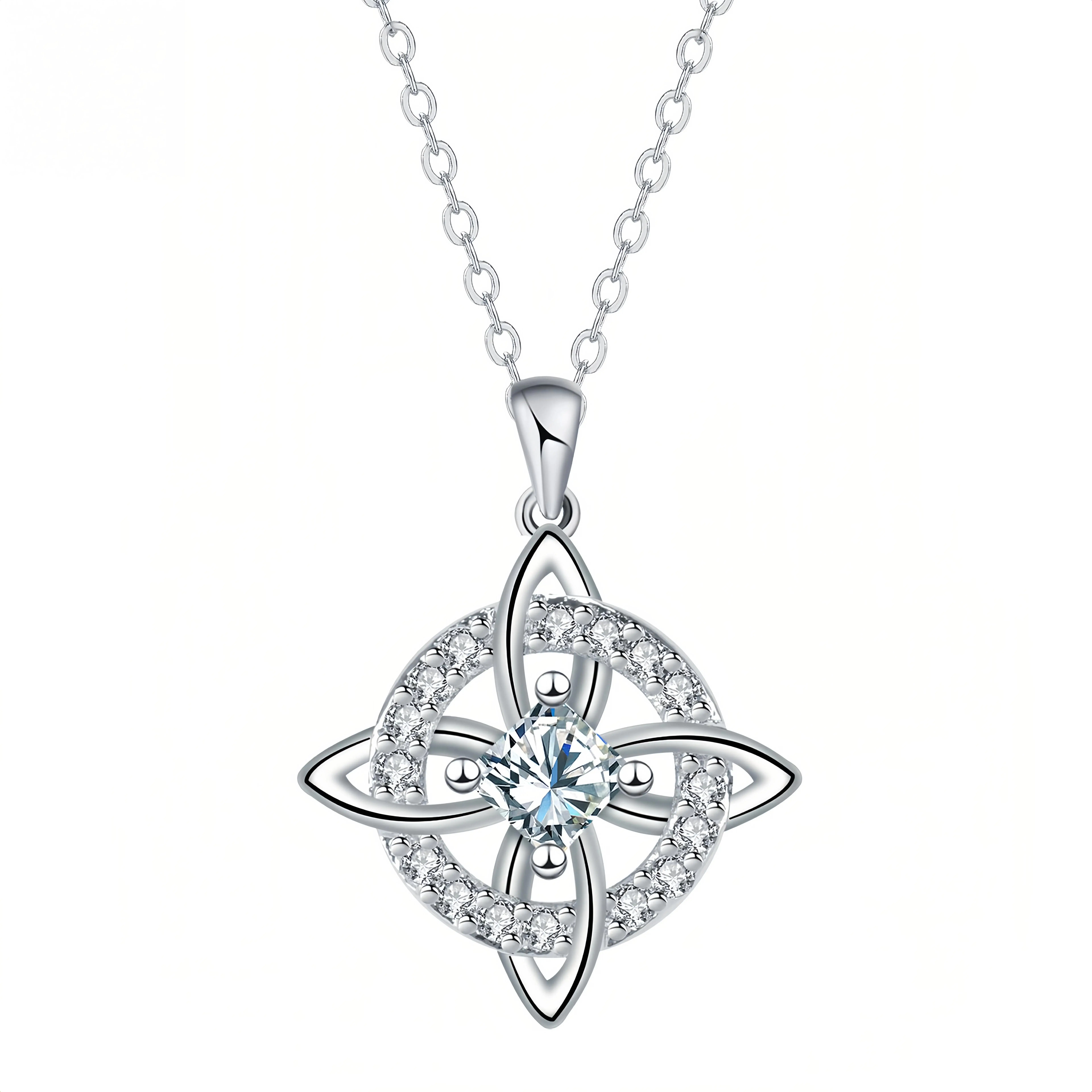 Celtic Silver Witches Knot Necklace for Women, Hecate Goddess Amulet with Simulated Gemstone, Auspicious Birthday Gift for Adults, Engagement, Anniversary, Sliver, Retro, Unisex, Artificial Gemstone, Amulet Charm, Pendant, Diamond, Daily, 12 Months