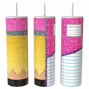 Notebooks Pencil Teacher  20 oz Tumbler Coffee Drinkware Insulated Lid Skinny Portable