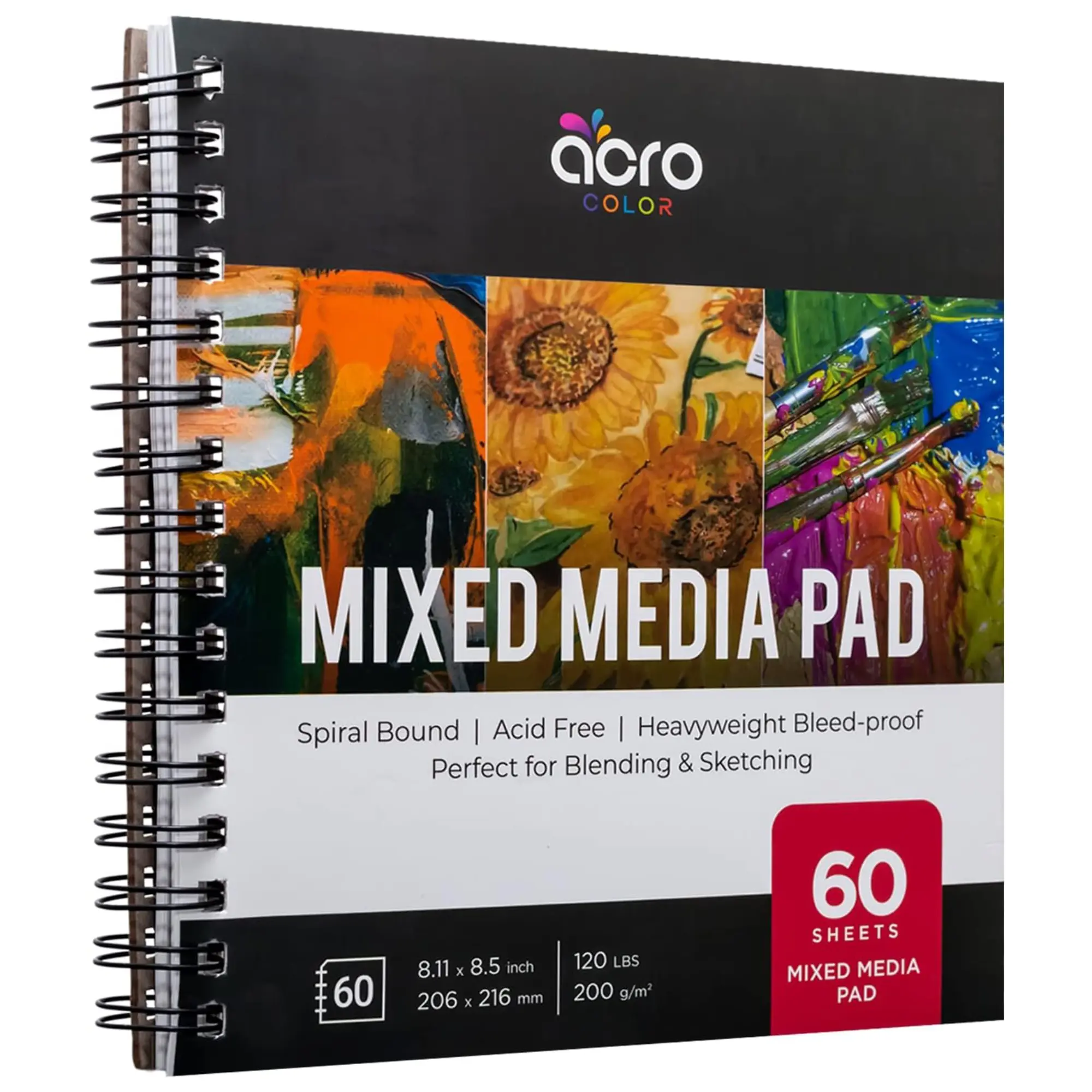 Mixed Media Sketchbook, 8.11” x 8.5”, Spiral Bound Sketch Pad With Thick, Heavyweight Paper, 200 GSM, 120 LBS, For All Wet & Dry Media - Watercolor, Paint, Pencils, Charcoal, Pens
