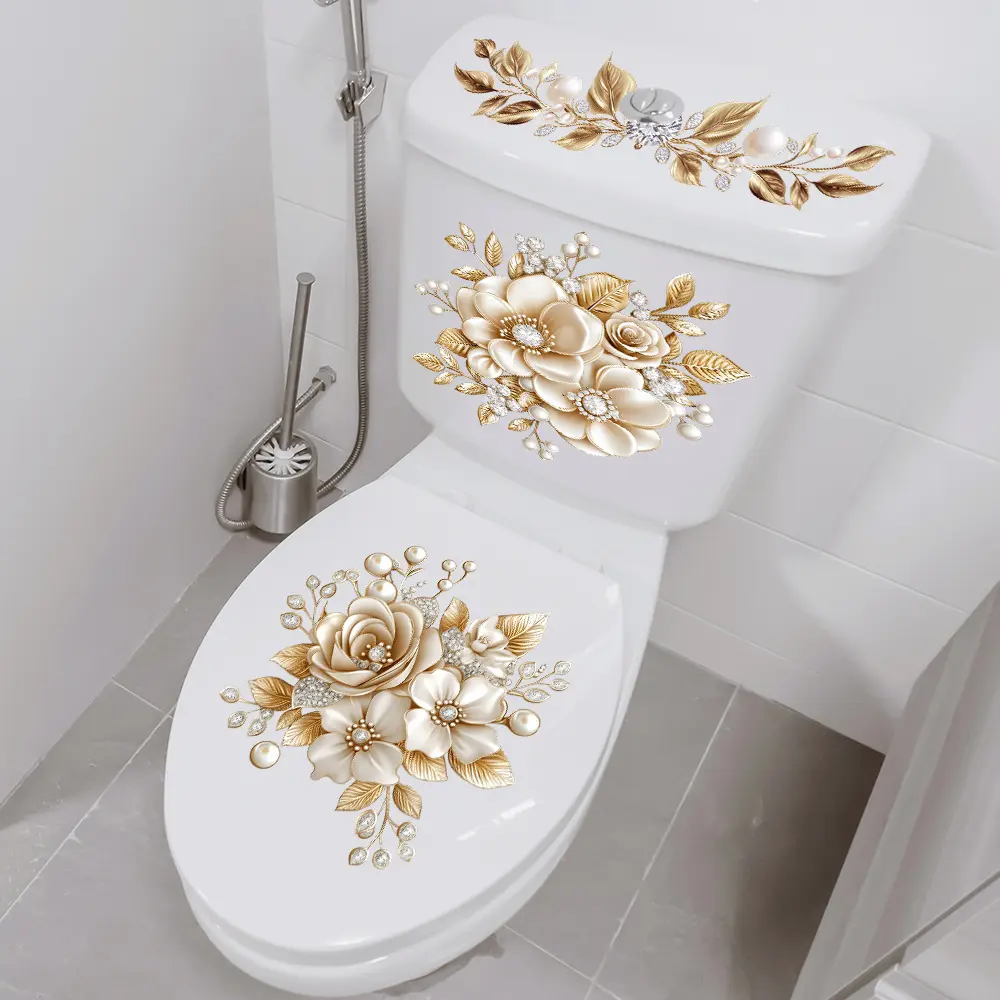 Toilet Sticker Self-Adhesive Waterproof Bathroom Seat Lid Cover Decals Stickers Floral Sticker for Home Bathroom Decor Toilet Lid and Tank Covers
