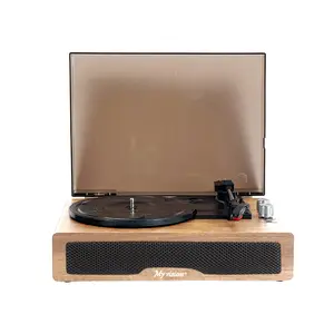 Myvision Vintage Wood Record Player - Rechargeable 3-Speed (33-1/3, 45, 78 RPM) Bluetooth Portable Turntable with Stereo Speakers, RCA Line Out, AUX In, Headphone Jack, Compatible with 7/10/12-Inch Records, Bedroom Accessories