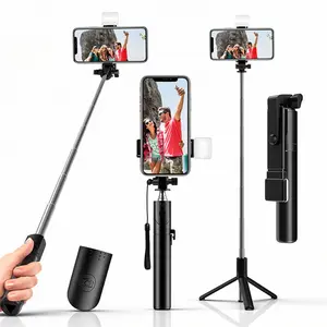 Portable Bluetooth Selfie Stick with Light, Multi-Function Live Streaming Phone Stand Travel Gear
