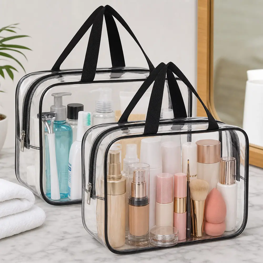 2Pcs Large Clear Makeup Cosmetic Organizer Bag, Plastic Tote Bags, Waterproof Transparent Handbag Purse (11.81x8.66inch) - Home Improvement.