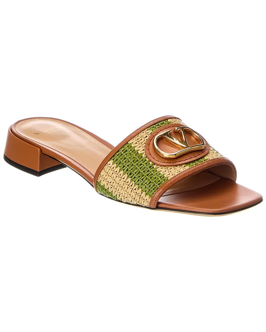 Valentino VLogo Signature 20 Straw & Leather Sandal