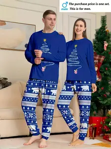 Men's and women's Christmas suits, featuring Santa Claus, Christmas tree and polar bear patterns, with round-neck full-body prints, are perfect for winter holiday nights