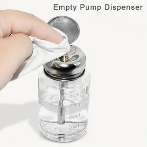 Clear Glass Empty Pump Dispenser, 1 Count Push Down Refillable Bottle, Liquid Cleanser Storage Bottle for Nail Polish Alcohol Makeup Remover